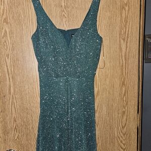 Crystal Doll Emerald Sparkle V-Neck Prom Dress